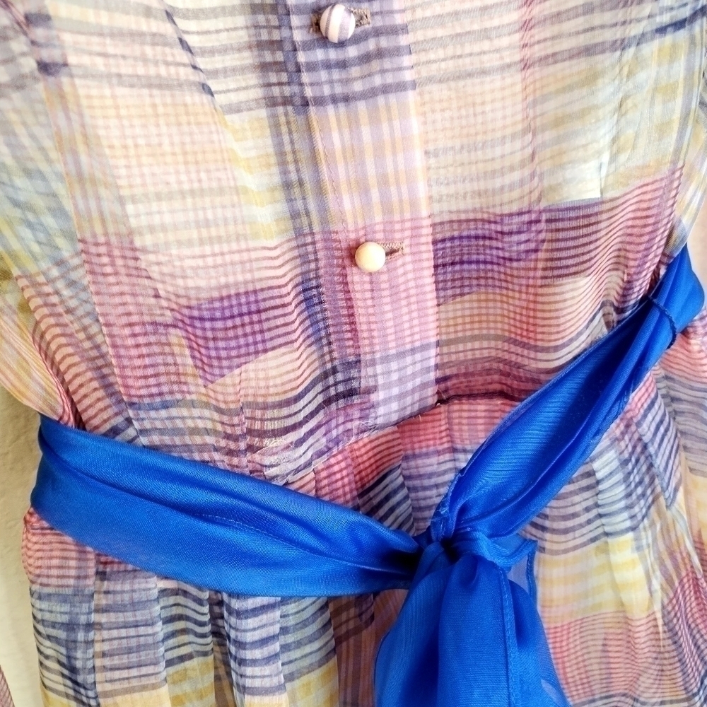 Vintage Lee Jordan New York sheer chiffon long sleeve belted maxi dress sz S - Picture 7 of 11